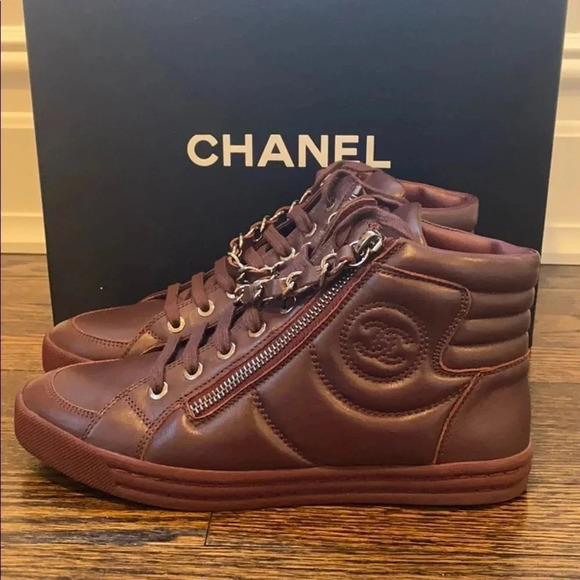 Chanel Burgundy Lambskin Skin Sneakers - Picture 3 of 8